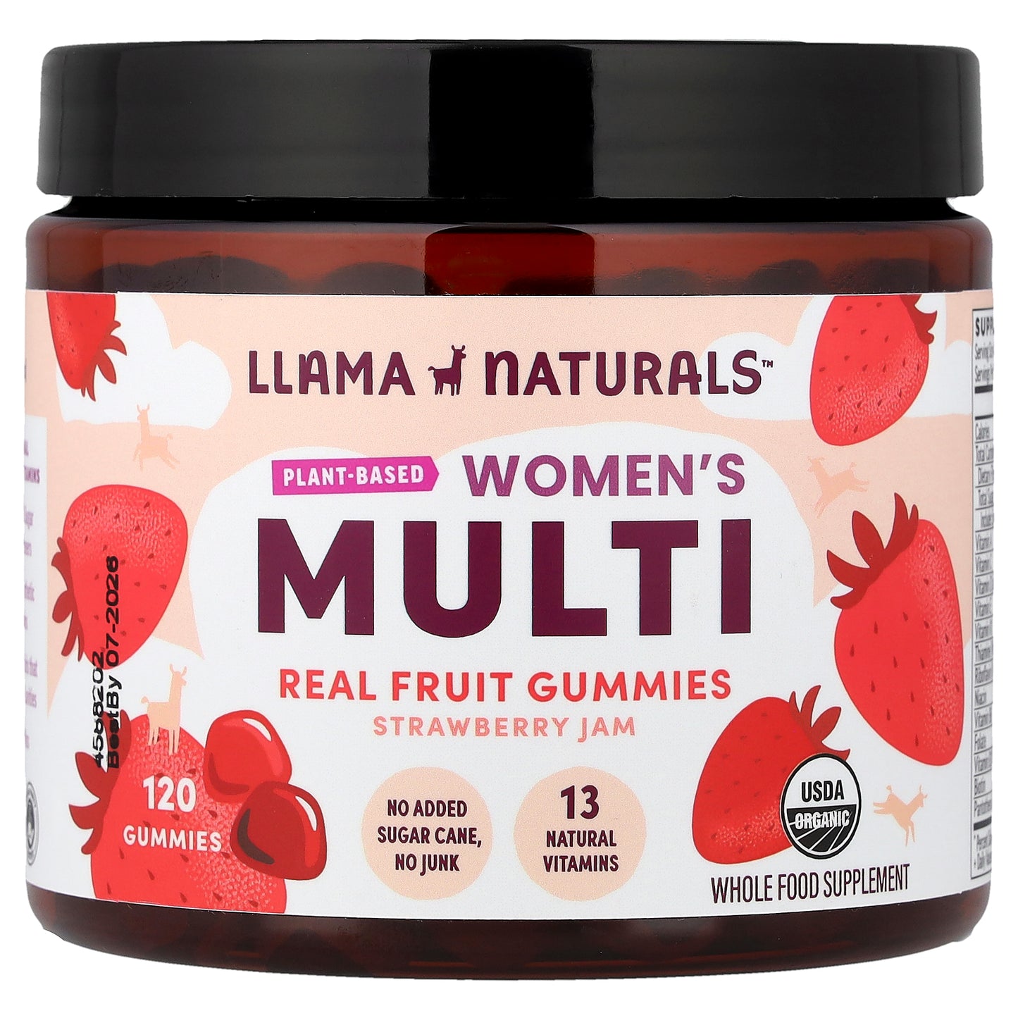 Llama Naturals, Women's Plant-Based Multi, Real Fruit Gummies, Strawberry Jam, 120 Gummies
