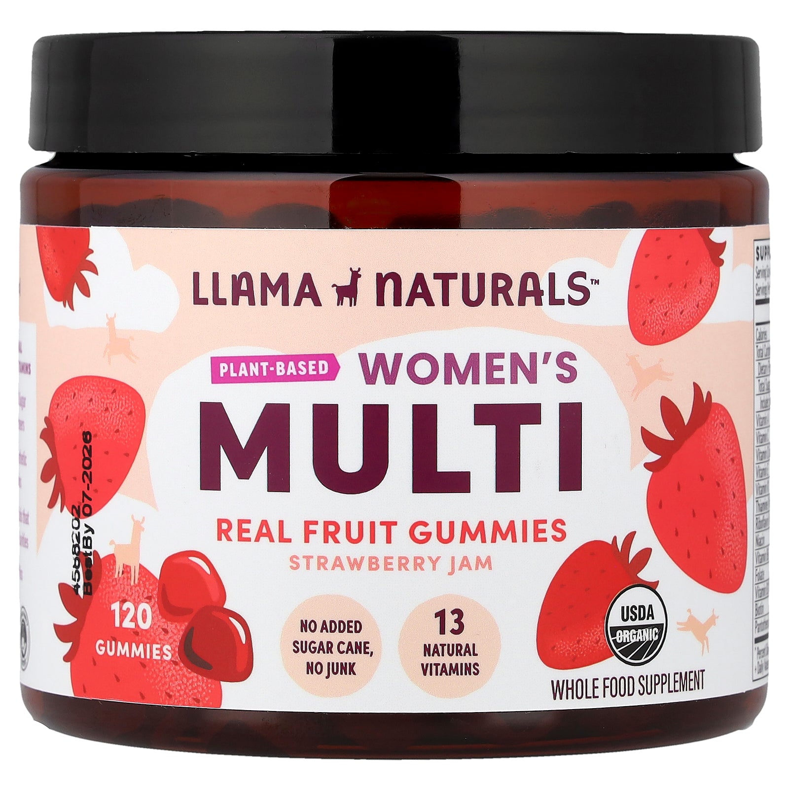 Llama Naturals, Women's Plant-Based Multi, Real Fruit Gummies, Strawberry Jam, 120 Gummies