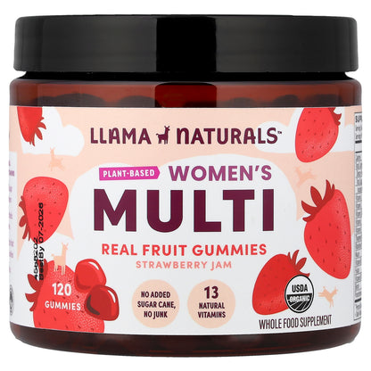Llama Naturals, Women's Plant-Based Multi, Real Fruit Gummies, Strawberry Jam, 120 Gummies