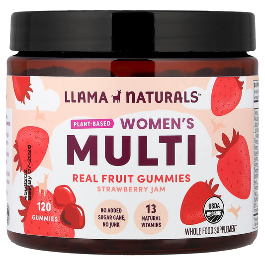 Llama Naturals, Women's Plant-Based Multi, Real Fruit Gummies, Strawberry Jam, 120 Gummies