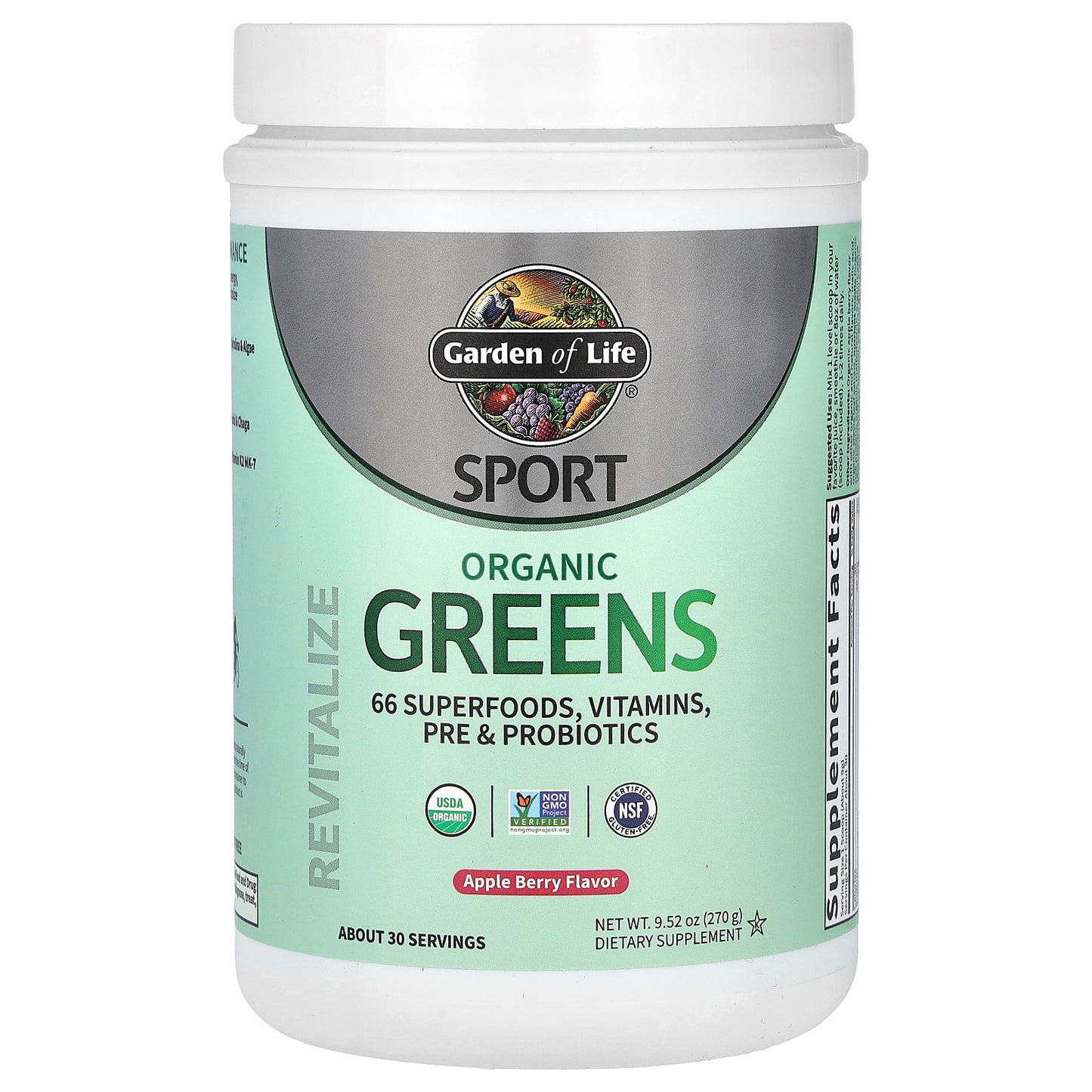 Garden of Life, Sport, Organic Greens, Apple Berry, 9.52 oz (270 g)