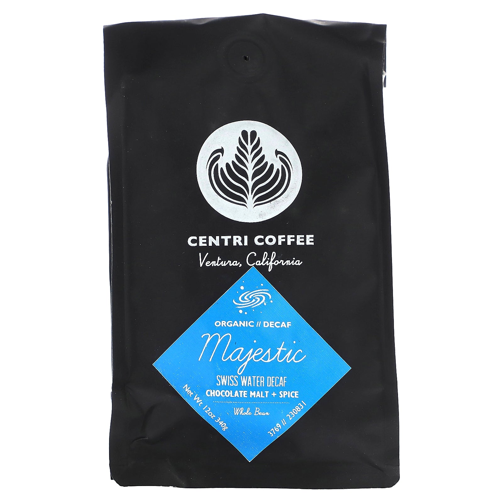 Centri Coffee, Centri Coffee, Organic Majestic, Chocolate Malt + Spice, Whole Bean, Decaf, 12 oz (340 g)