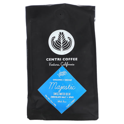Centri Coffee, Centri Coffee, Organic Majestic, Chocolate Malt + Spice, Whole Bean, Decaf, 12 oz (340 g)