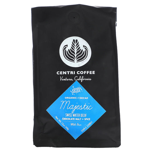 Centri Coffee, Centri Coffee, Organic Majestic, Chocolate Malt + Spice, Whole Bean, Decaf, 12 oz (340 g)