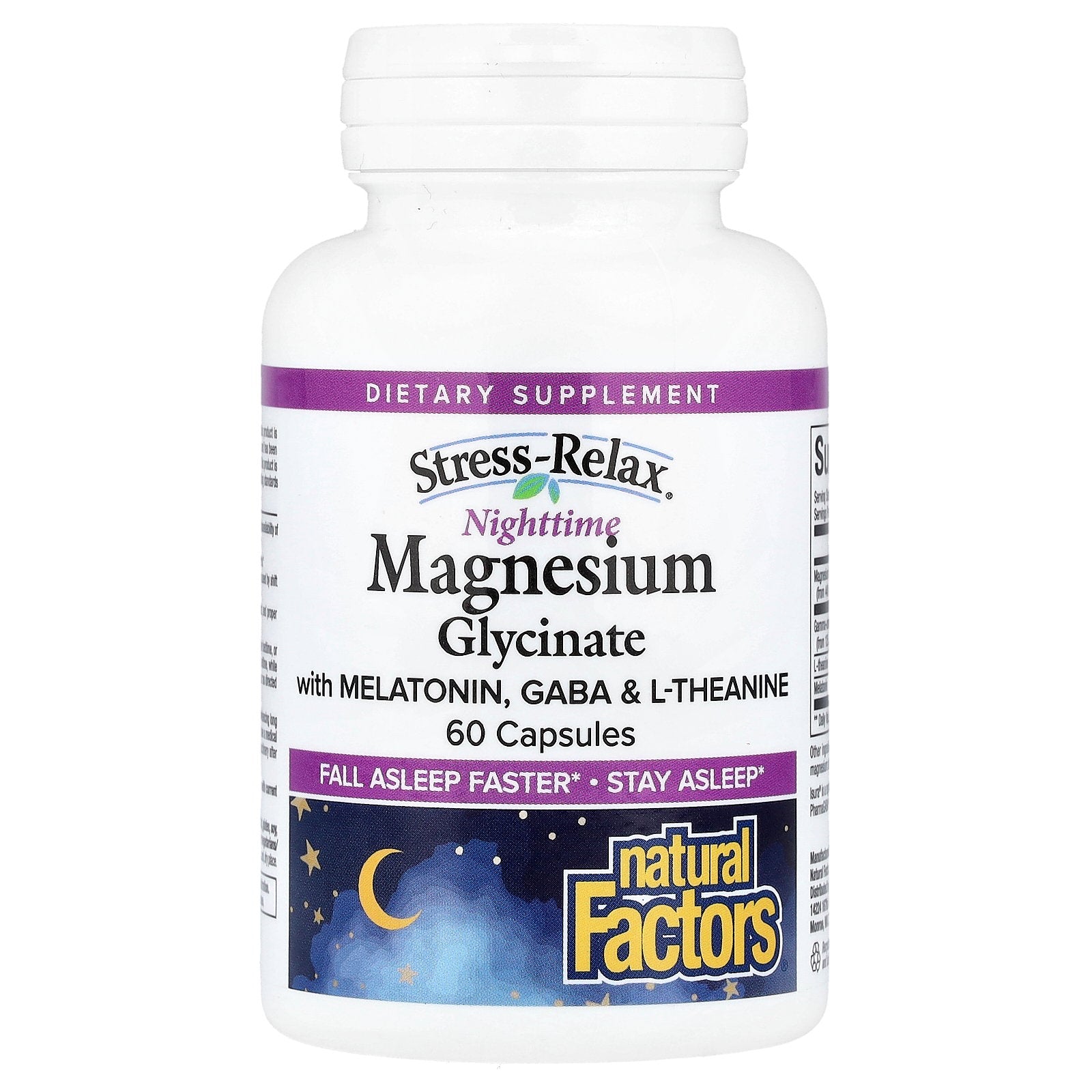 Natural Factors, Stess-Relax®, Nighttime Magnesium Glycinate With Melatonin, GABA & L-Theanine, 60 Capsules