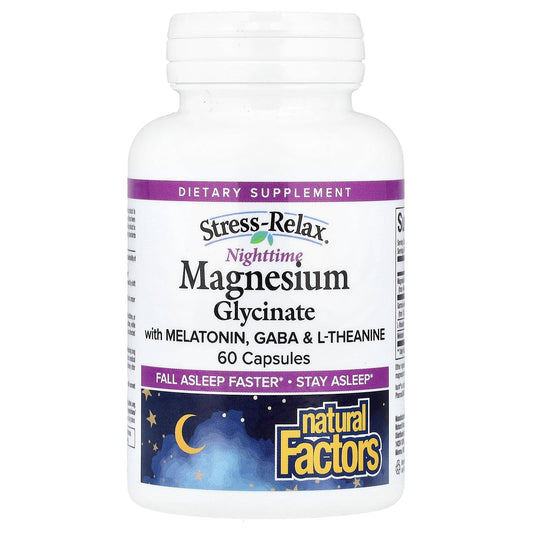 Natural Factors, Stess-Relax®, Nighttime Magnesium Glycinate With Melatonin, GABA & L-Theanine, 60 Capsules