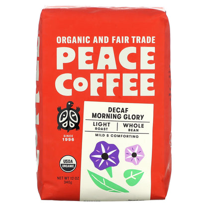 Peace Coffee, Organic Morning Glory, Whole Bean, Light Roast, Decaf, 12 oz (340 g)