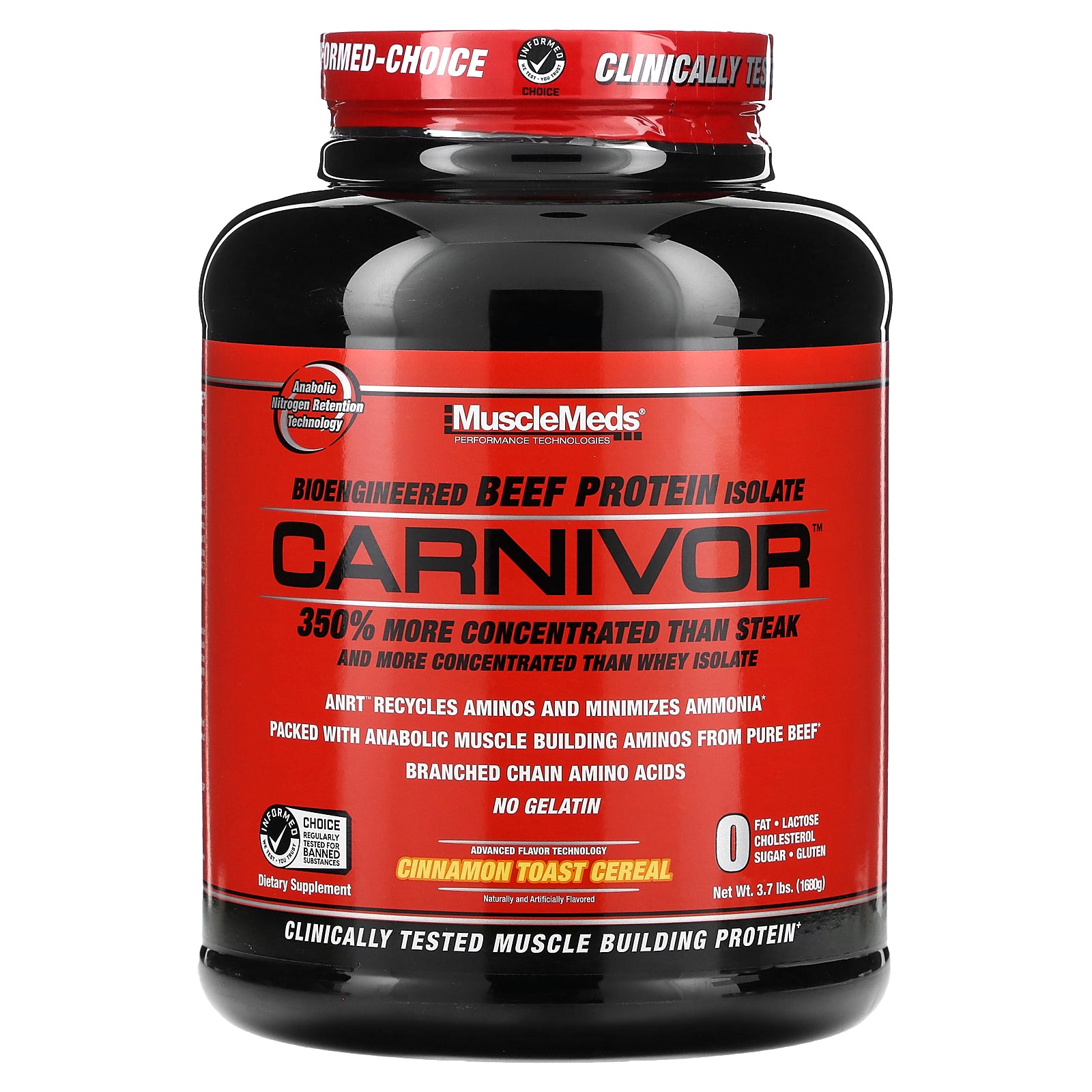 MuscleMeds, Carnivor, Bioengineered Beef Protein Isolate, Cinnamon Toast Cereal, 3.7 lbs (1,680 g)