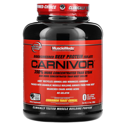 MuscleMeds, Carnivor, Bioengineered Beef Protein Isolate, Cinnamon Toast Cereal, 3.7 lbs (1,680 g)