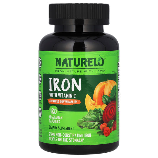 NATURELO, Iron with Vitamin C, 180 Vegetarian Capsules