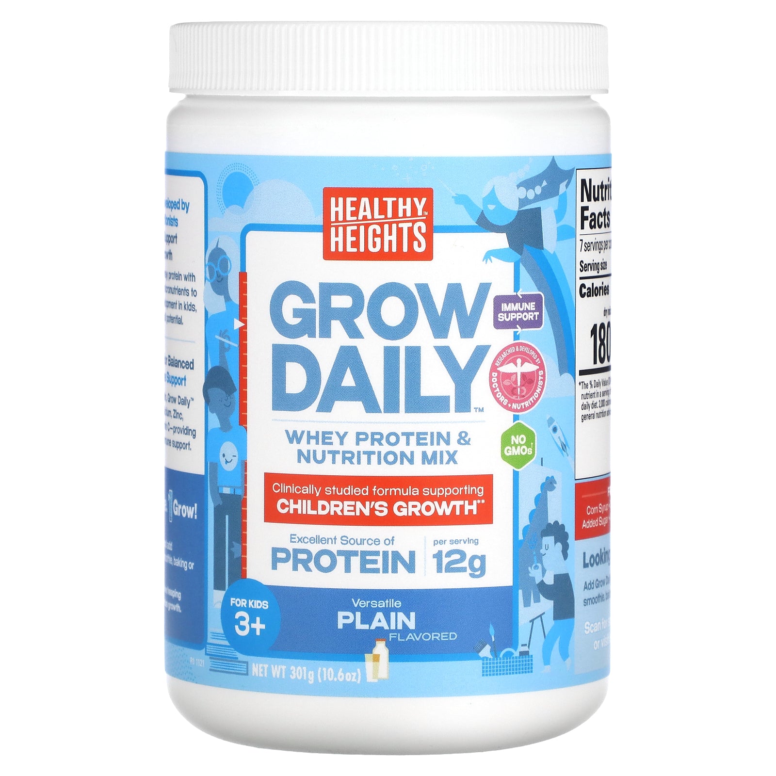 Healthy Heights, Grow Daily, Whey Protein & Nutrition Mix, For Kids 3+, Plain, 10.6 oz (301 g)