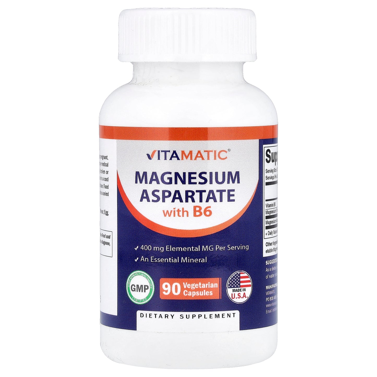 Vitamatic, Magnesium Aspartate with B6, 90 Vegetarian Capsules