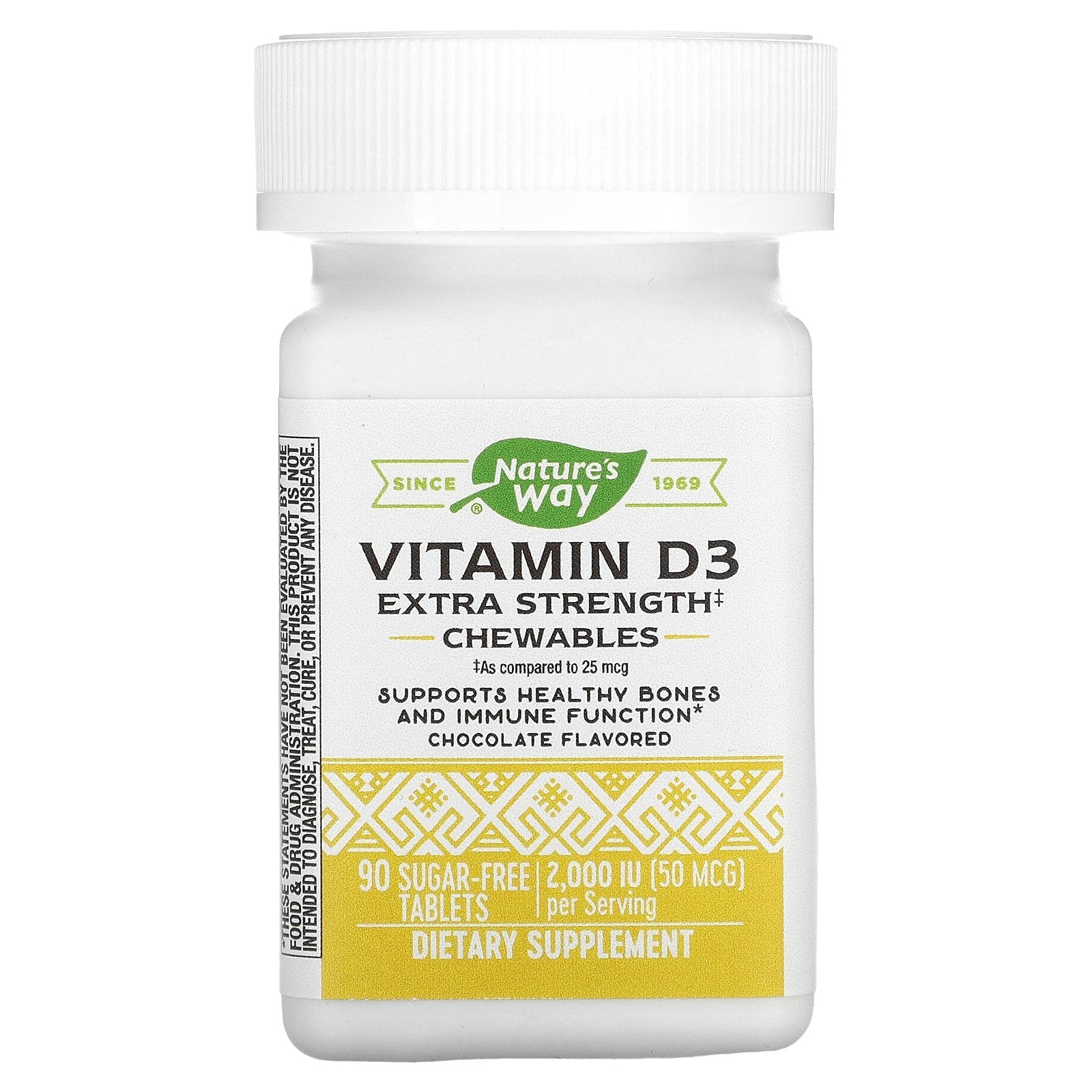 Nature's Way, Vitamin D3, Extra Strength, Chocolate, 50 mcg (2,000 IU), 90 Sugar-Free Tablets