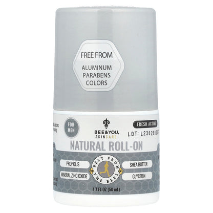 Bee & You, Natural Roll-On, For Men, Fresh Active, 1.7 fl oz (50 ml)