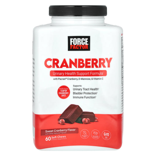 Force Factor, Cranberry with D-Mannose, & Vitamin C, Sweet Cranberry, 60 Soft Chews