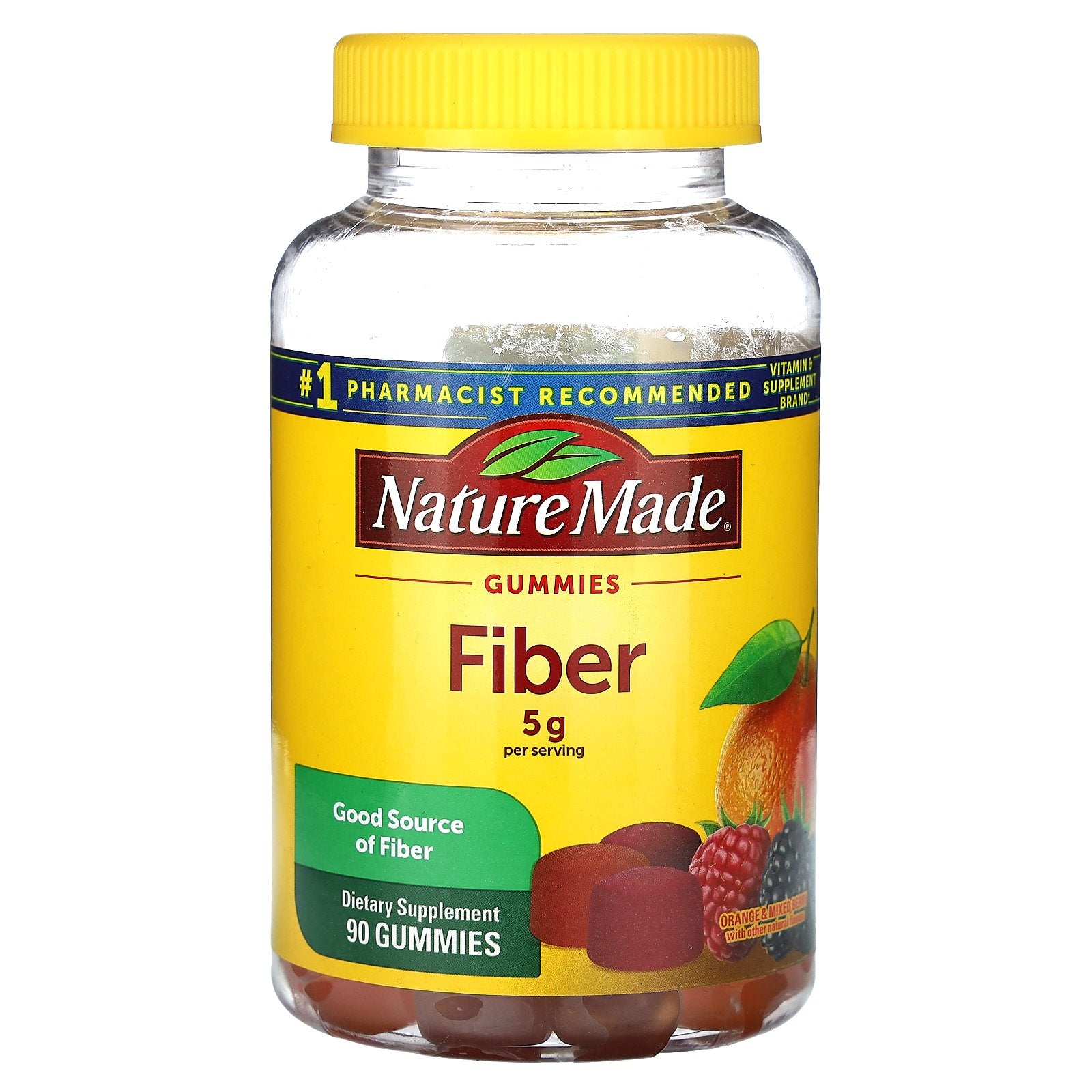 Nature Made, Fiber Gummies, Orange & Mixed Berry, 90 Gummies (1.6 g per Gummy)