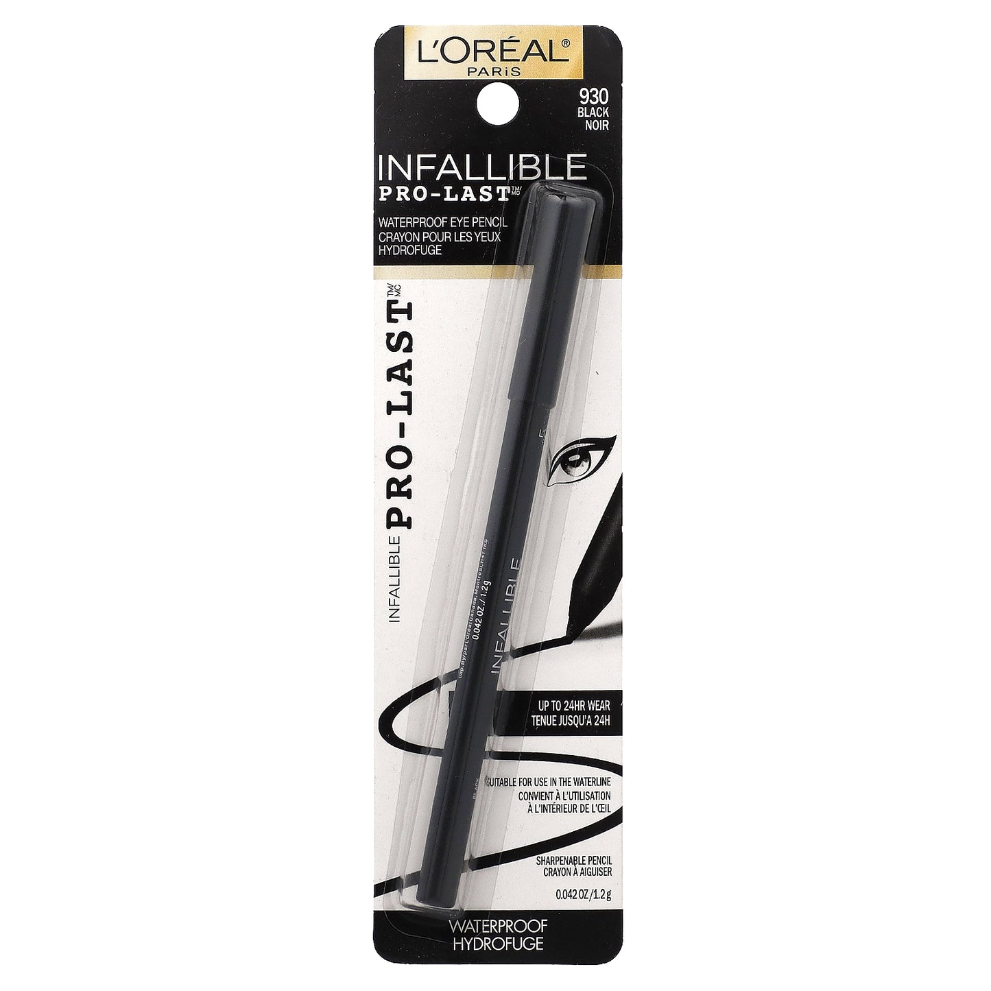 L'Oréal, Infallible Pro-Last™, Waterproof  Eye Pencil, 930 Black, 0.042 fl oz (1.2 g)