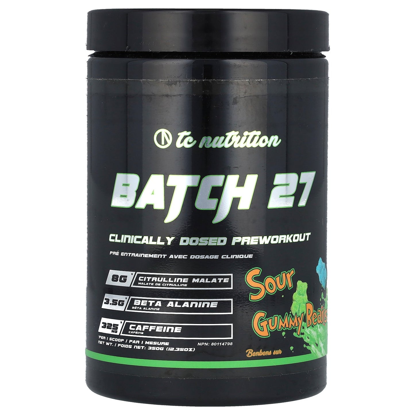 TC Nutrition, Batch 27, Clinically Dosed Preworkout, Sour Gummy Bears, 12.35 oz (350 g)