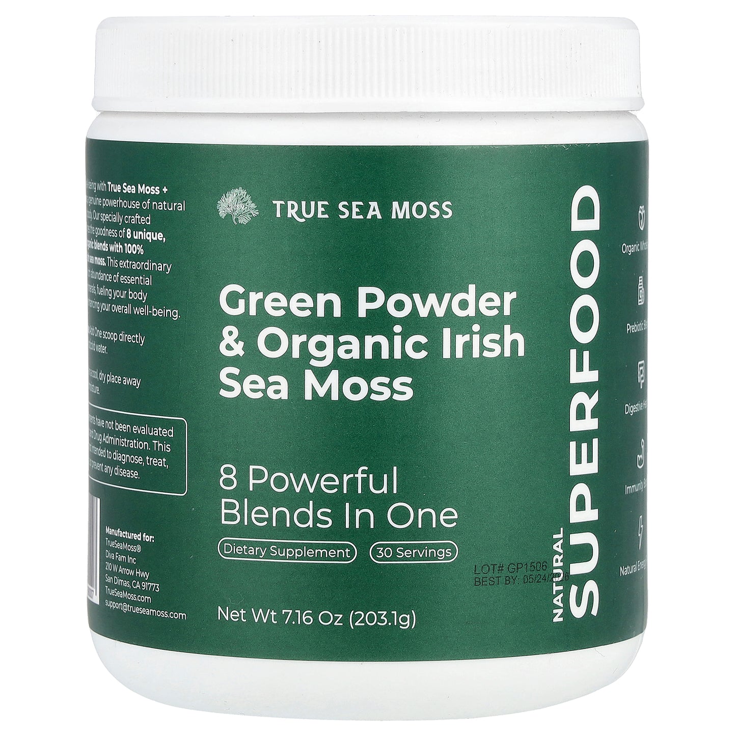 True Sea Moss, Natural Superfood, Green Powder & Organic Irish Sea Moss, 7.16 oz (203.1 g)