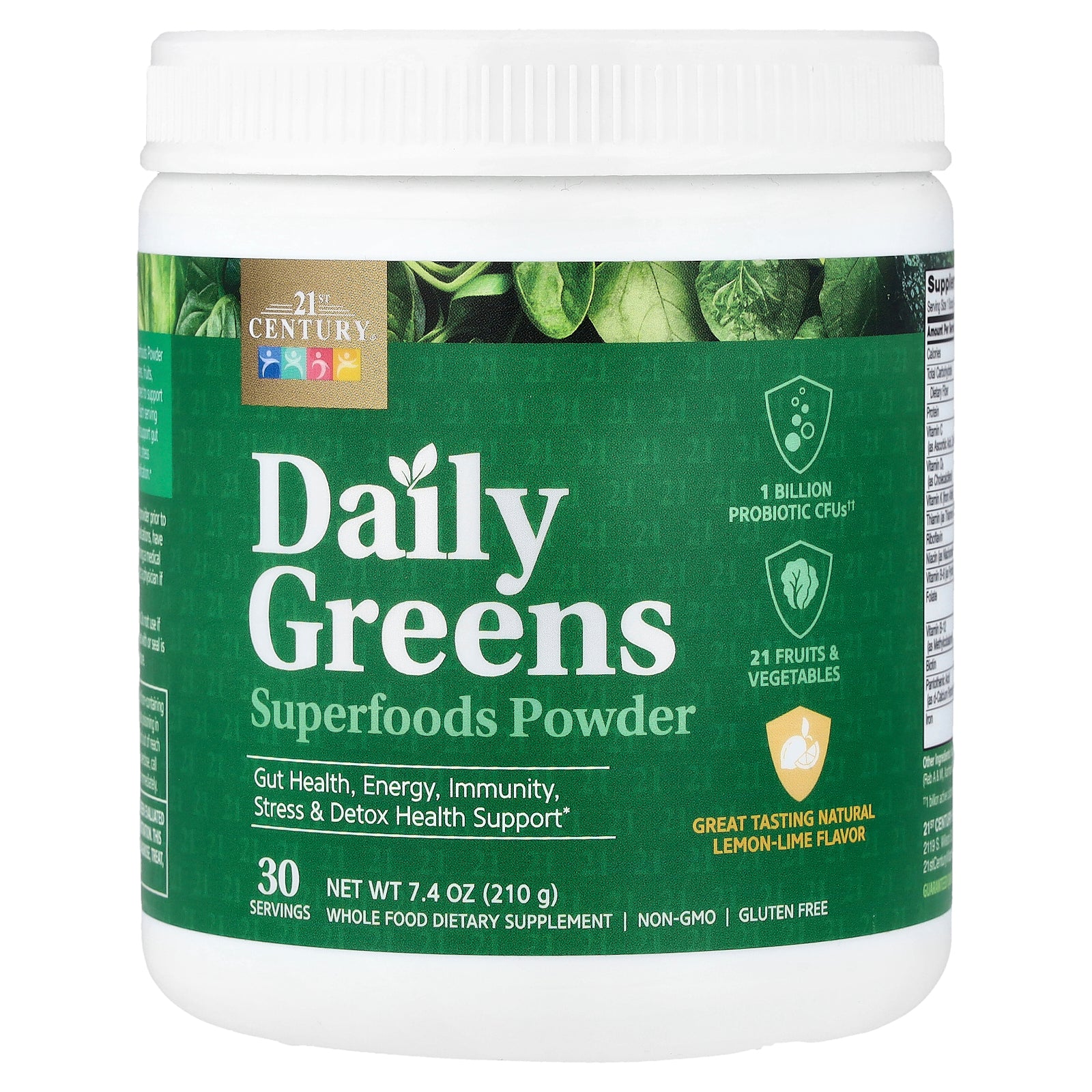 21st Century, Daily Greens Superfoods Powder, Lemon Lime, 7.4 oz (210 g)