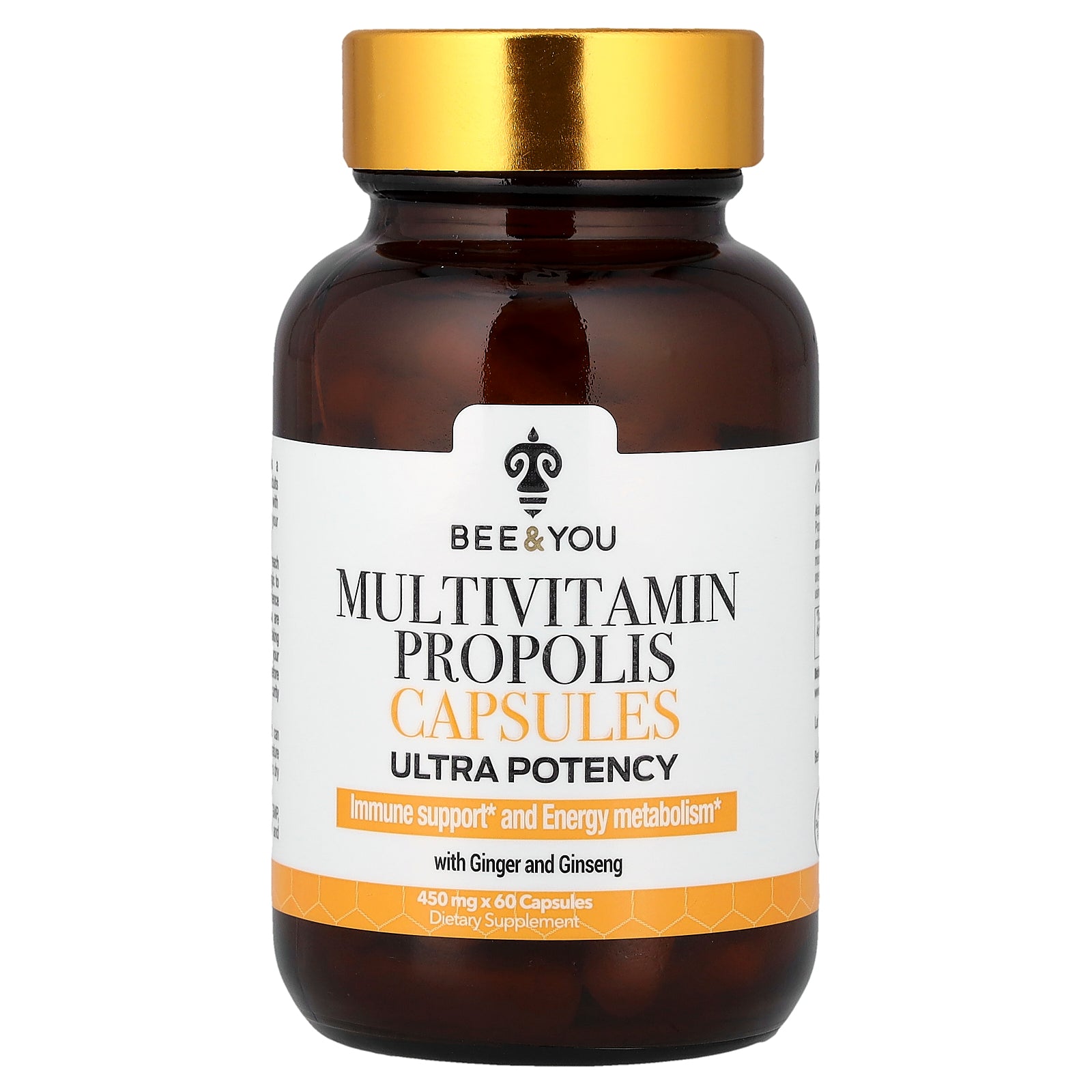 Bee & You, Multivitamin Propolis Capsules with Ginger and Ginseng, Ultra Potency, 60 Capsules