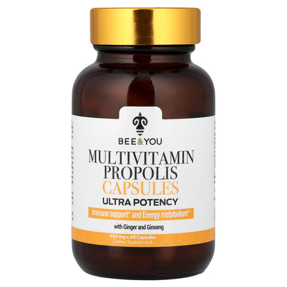 Bee & You, Multivitamin Propolis Capsules with Ginger and Ginseng, Ultra Potency, 60 Capsules