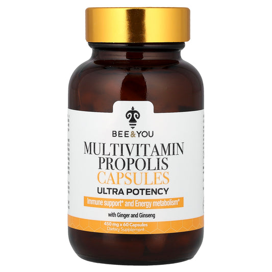 Bee & You, Multivitamin Propolis Capsules with Ginger and Ginseng, Ultra Potency, 60 Capsules
