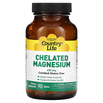 Country Life, Chelated Magnesium , 250 mg , 90 Tablets