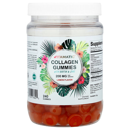 Vitamatic, Collagen Gummies with Biotin & Zinc, Lemon, 240 Gummies