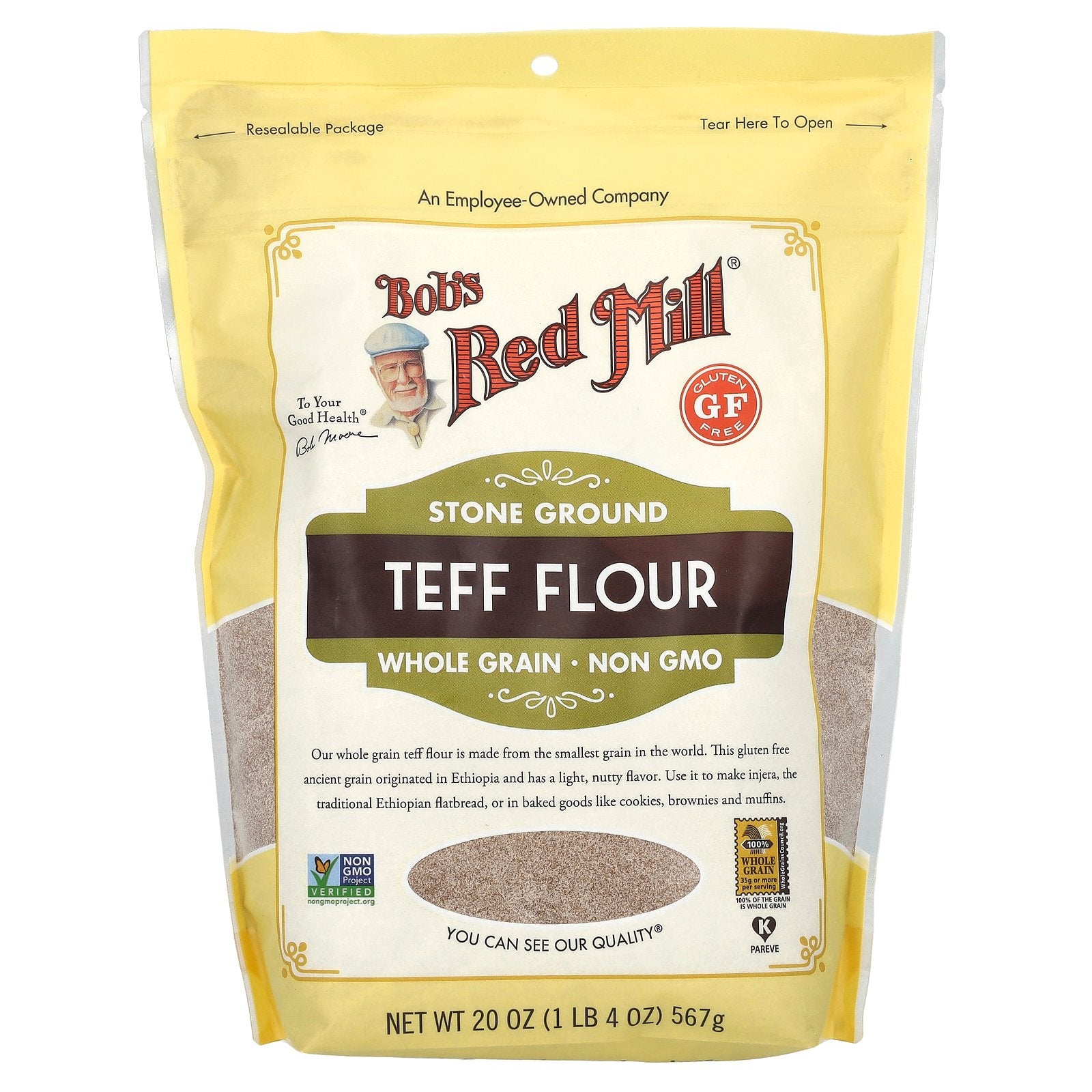 Bob's Red Mill, Teff Flour, Whole Grain, Gluten Free, 20 oz ( 567 g)