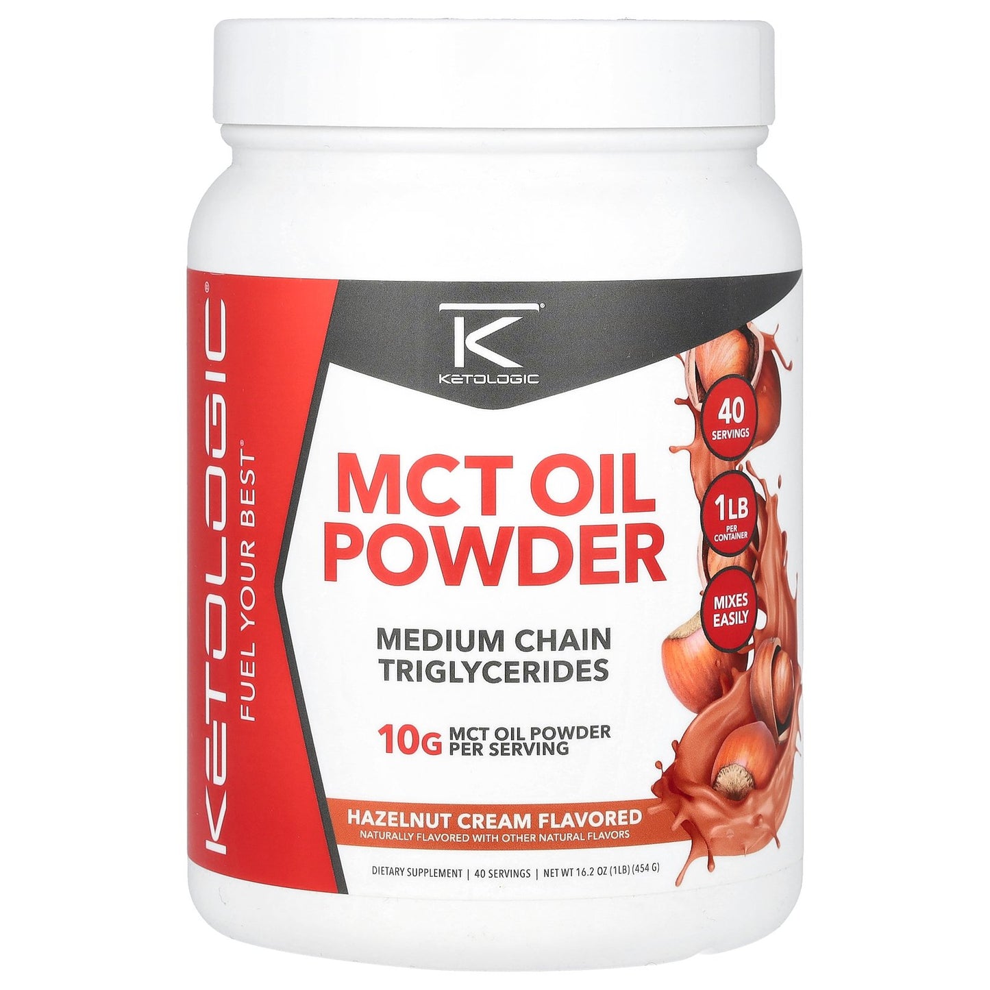 KetoLogic, MCT Oil Powder, Hazelnut Cream, 16.2 oz (454 g)