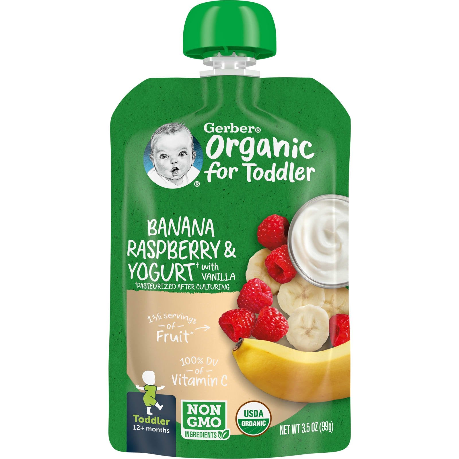 Gerber, Organic for Toddler, 12+ Months, Banana, Raspberry & Yogurt with Vanilla, 3.5 oz (99 g)