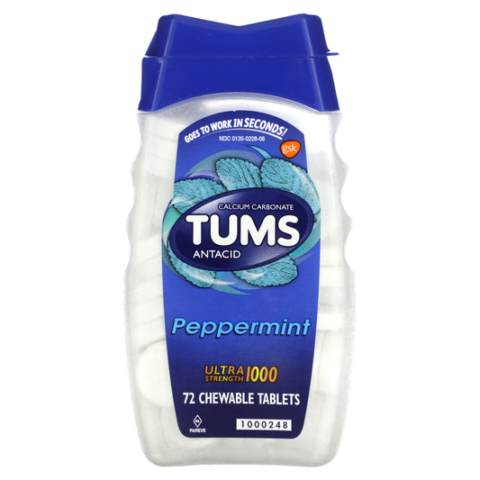 Tums, Ultra Strength Antacid, Peppermint, 1,000 mg, 72 Chewable Tablets