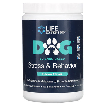 Life Extension, Dog, Stress & Behavior, Bacon, 120 Soft Chews, 16.9 oz (480 g)