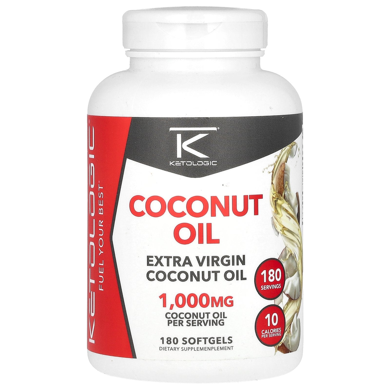 KetoLogic, Extra Virgin Coconut Oil, 1,000 mg, 180 Softgels