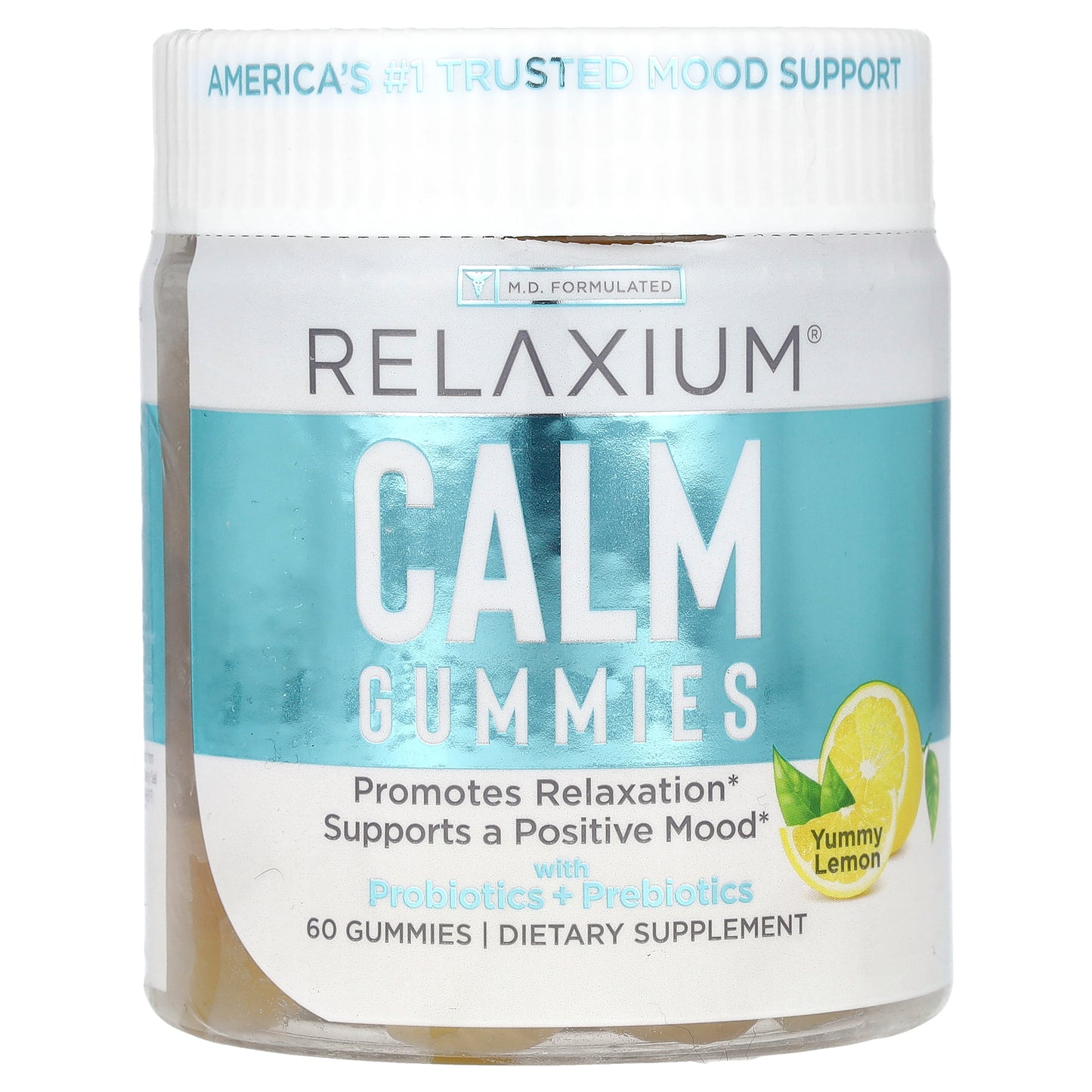Relaxium, Calm Gummies with Probiotics + Prebiotics, Yummy Lemon, 60 Gummies