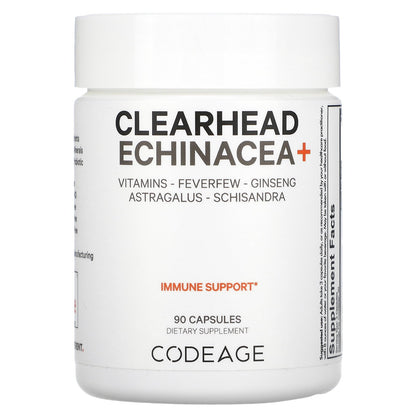 Codeage, Clearhead Echinacea+, Vitamins, Feverfew, Ginseng, Astralagus, Schisandra, 90 Capsules