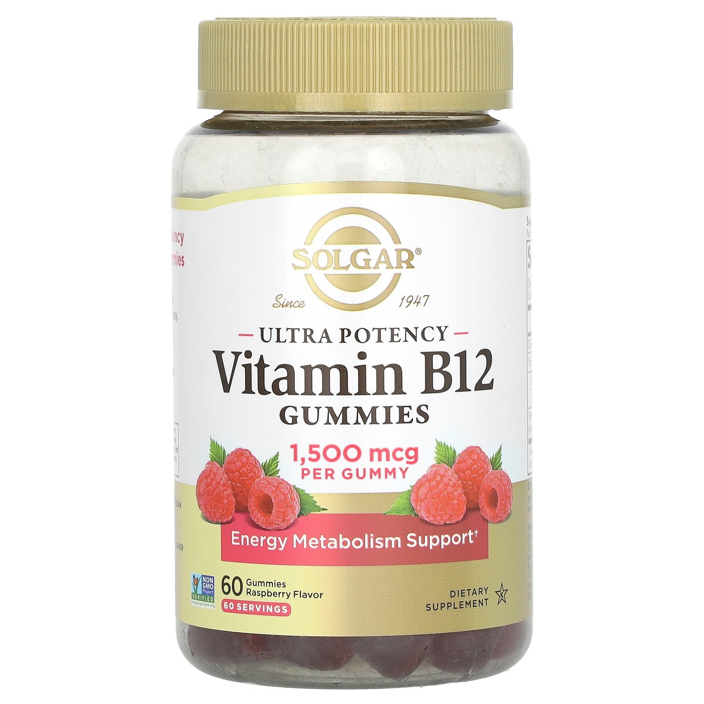 Solgar, Ultra Potency Vitamin B12 Gummies, Raspberry, 1,500 mcg, 60 Gummies