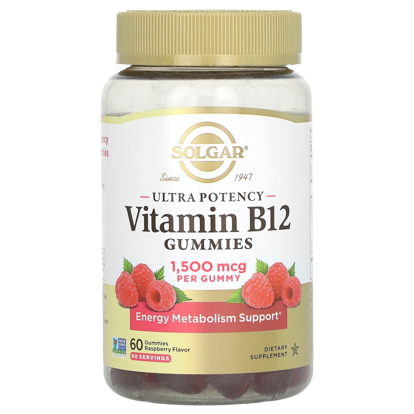Solgar, Ultra Potency Vitamin B12 Gummies, Raspberry, 1,500 mcg, 60 Gummies