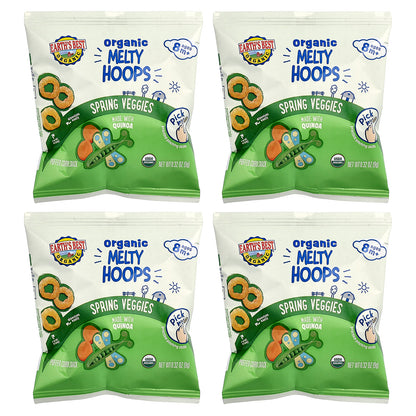 Earth's Best, Organic Melty Hoops, Puffed Corn Snack, 8+ Months, Spring Veggies, 4 Single Serve Packs, 0.32 oz (9 g) Each