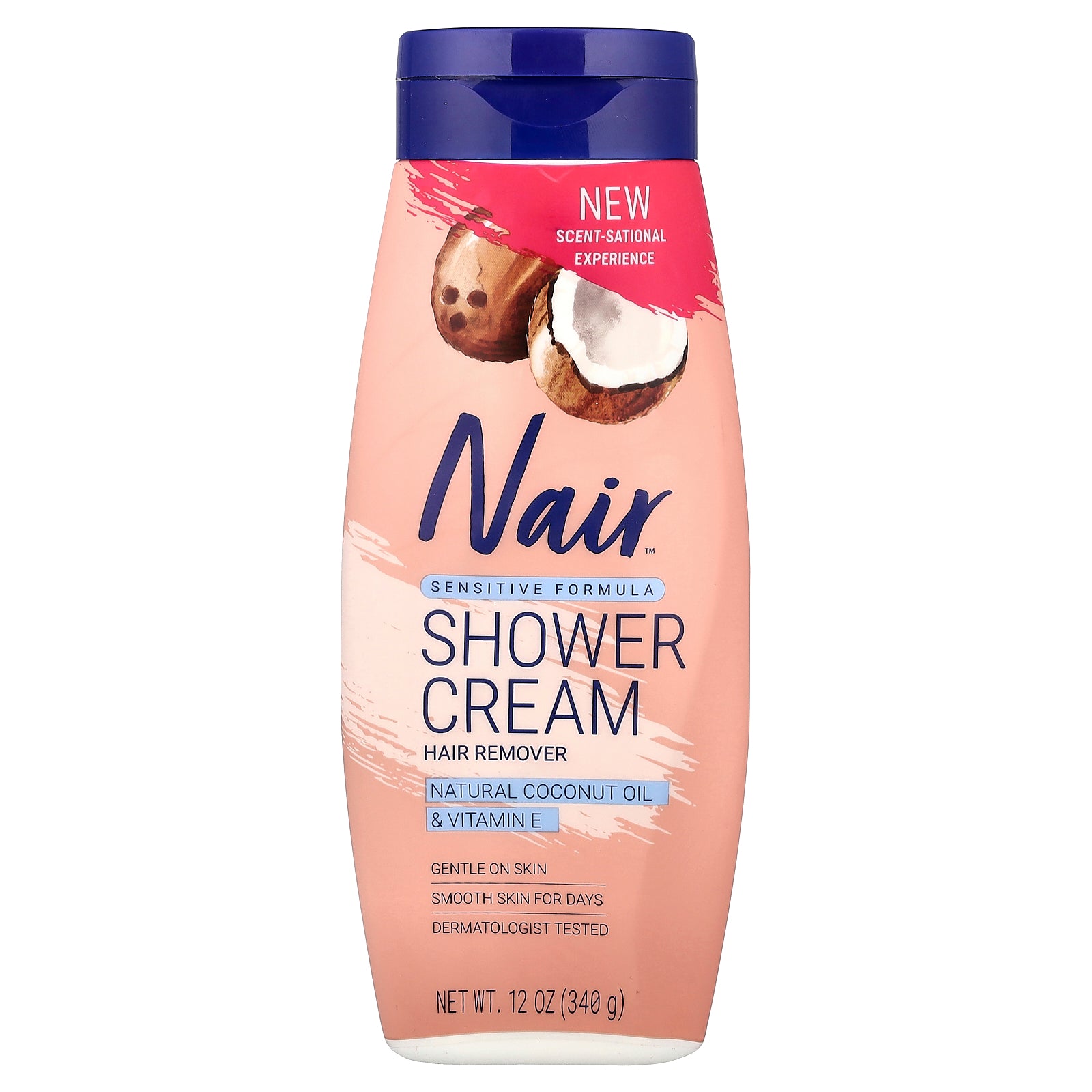 Nair, Shower Cream Hair Remover, Sensitive Formula, Natural Coconut Oil & Vitamin E, 12 oz (340 g)