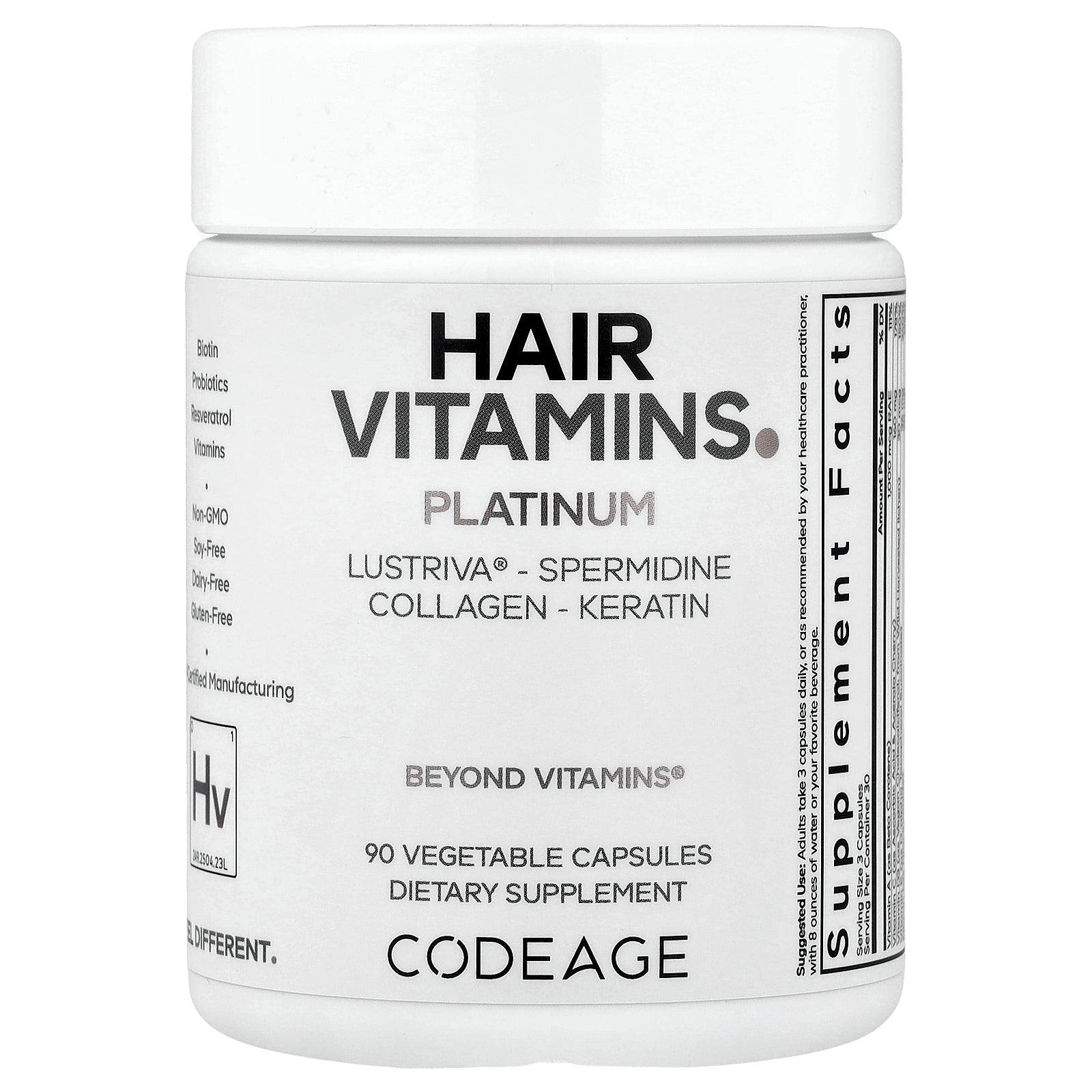Codeage, Hair Vitamins, Platinum, 90 Vegetable Capsules