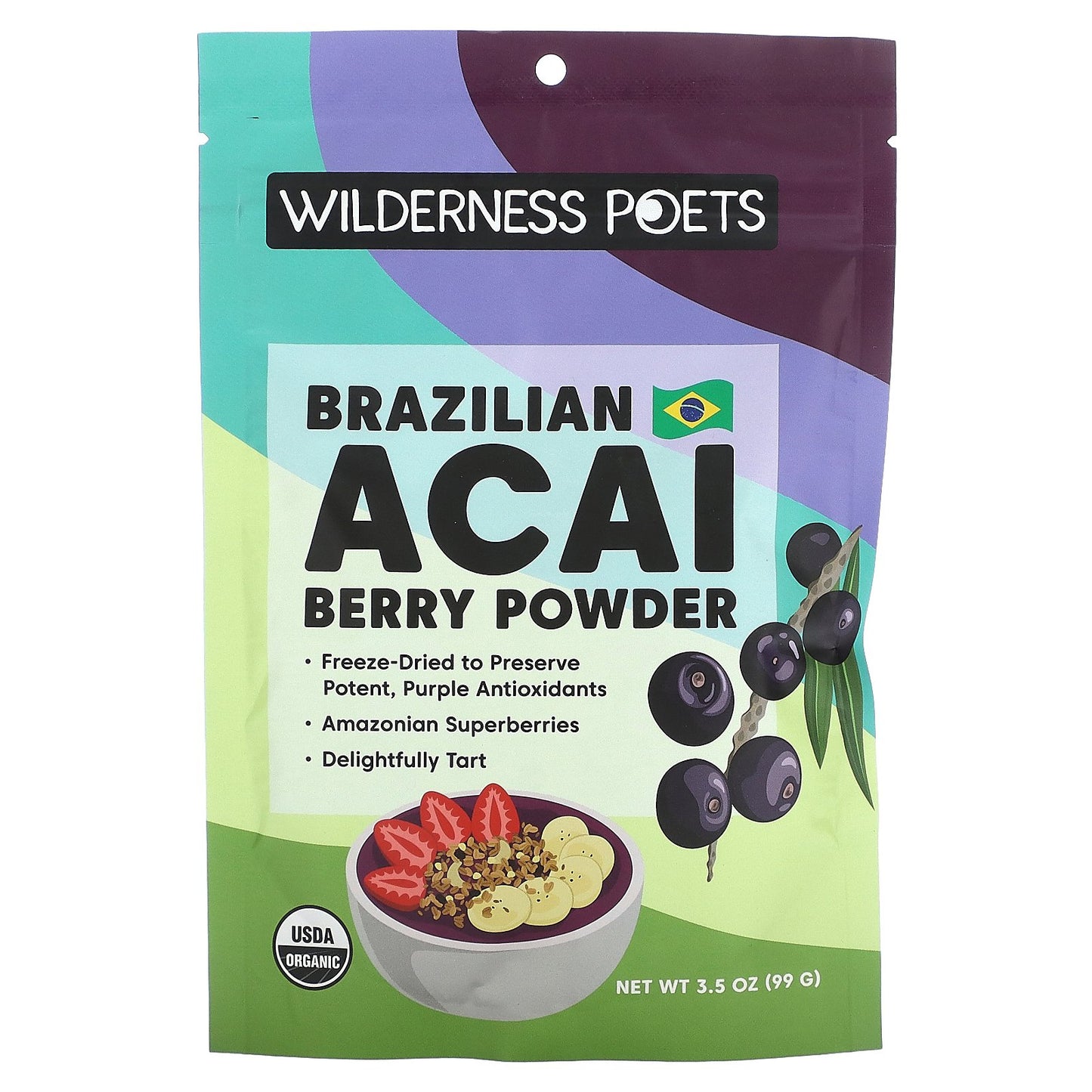 Wilderness Poets, Organic Brazilian Acai  Berry Powder, 3.5 oz (99 g)