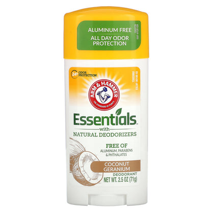 Arm & Hammer, Essentials with Natural Deodorizers, Deodorant, Coconut Geranium, 2.5 oz (71 g)