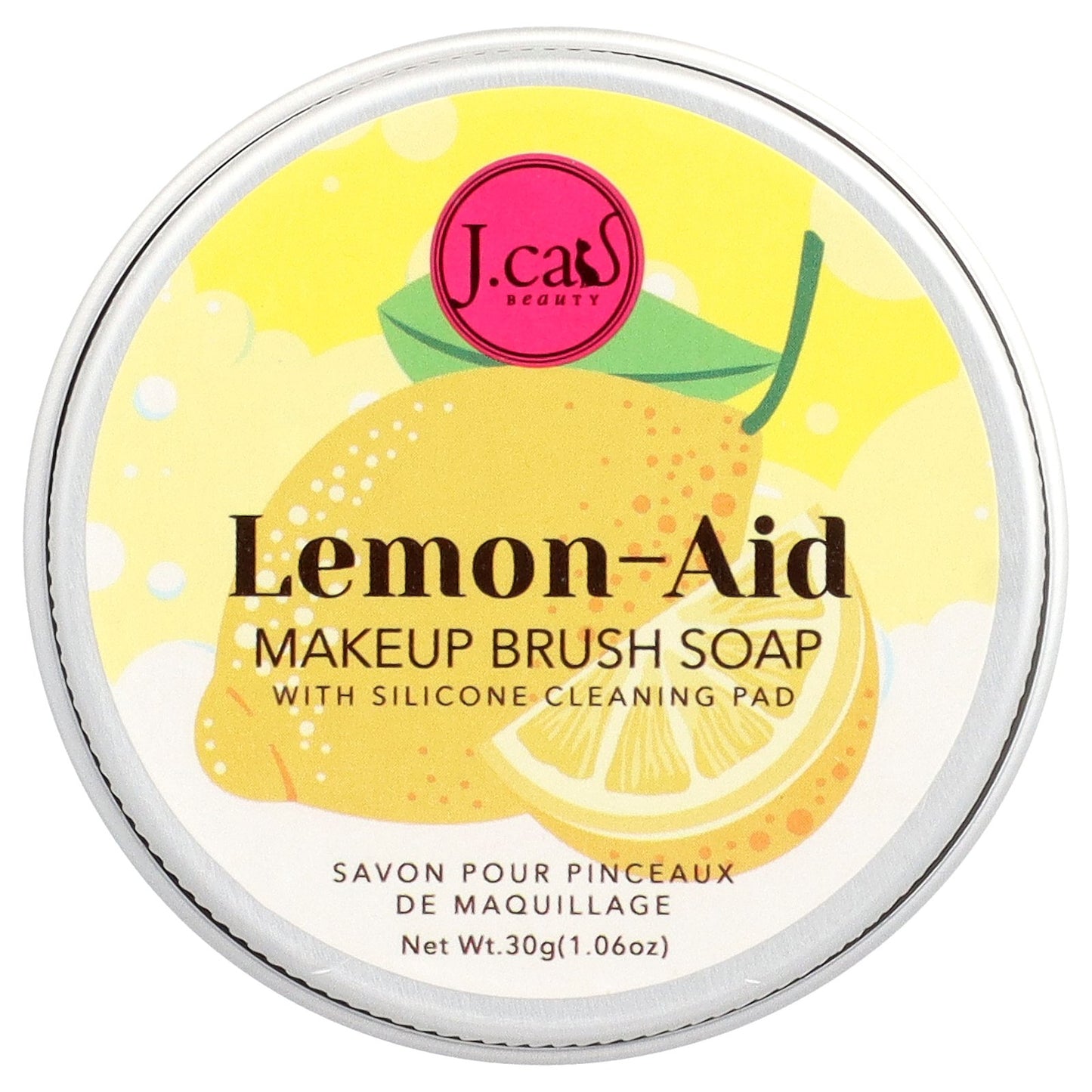 J.Cat Beauty, Lemon-Aid, Makeup Brush Soap With Silicone Cleaning Pad, 1.06 oz (30 g)