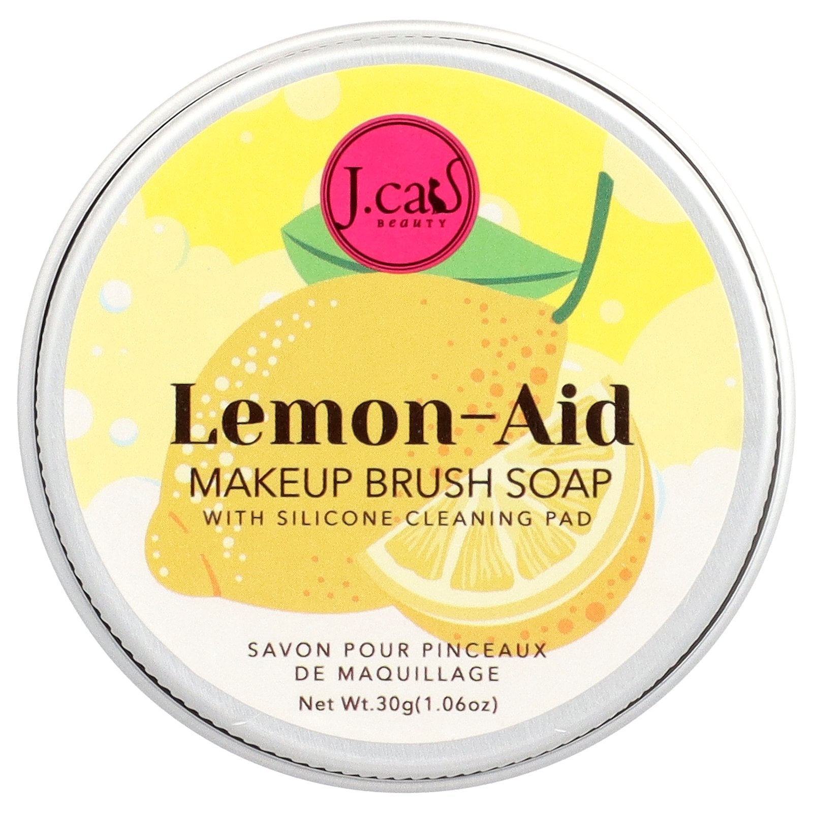 J.Cat Beauty, Lemon-Aid, Makeup Brush Soap With Silicone Cleaning Pad, 1.06 oz (30 g)
