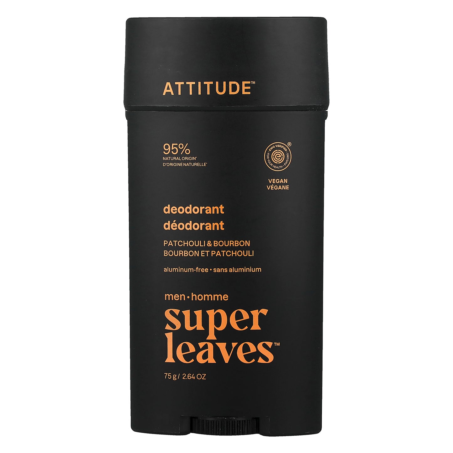 ATTITUDE, Super Leaves™, Aluminum-Free Deodorant, For Men, Patchouli & Bourbon, 2.64 oz (75 g)