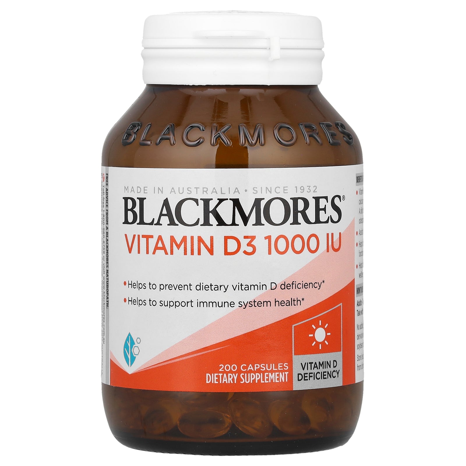 Blackmores, Vitamin D3, 25 mcg (1,000 IU), 200 Capsules