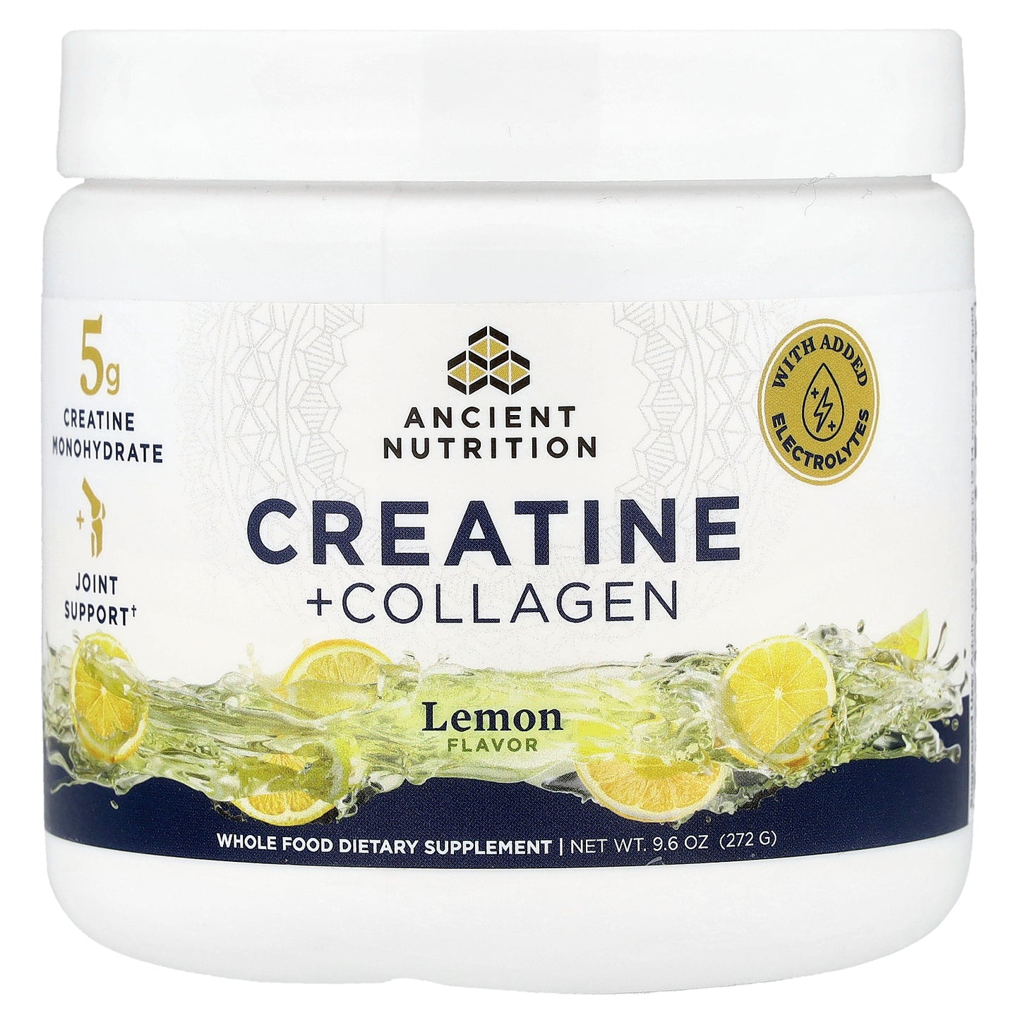 Ancient Nutrition, Creatine + Collagen, Lemon, 9.6 oz (272 g)
