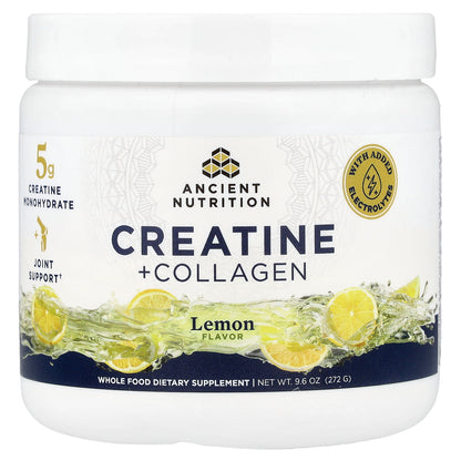 Ancient Nutrition, Creatine + Collagen, Lemon, 9.6 oz (272 g)